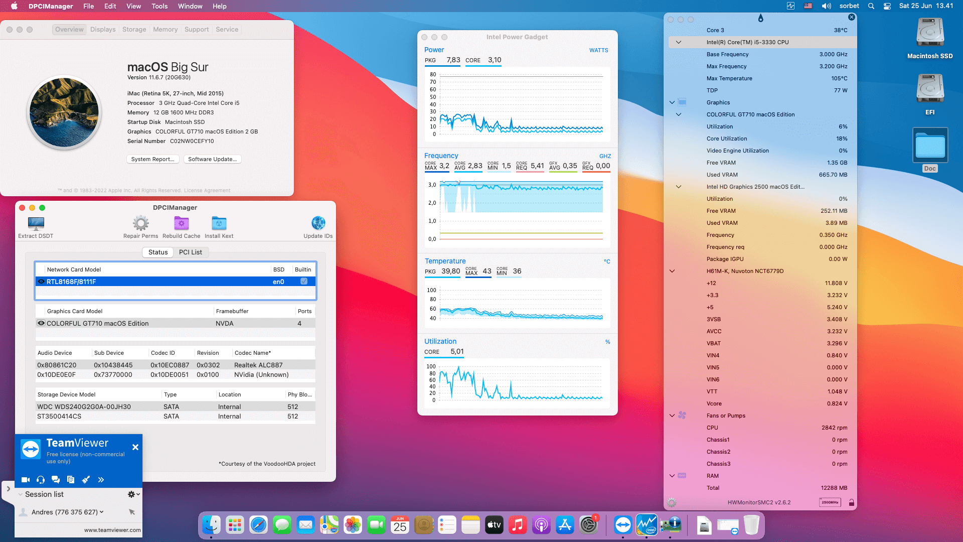 Success Hackintosh macOS Big Sur 11.6.7 Build 20G630 in Asus H61M-K + Intel Core i5 3330 + Colorful GT710